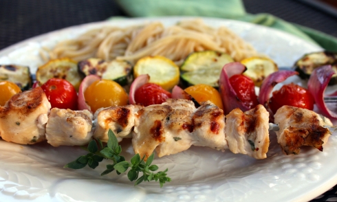 Greek-Marinated Chicken and Veggie Kabobs