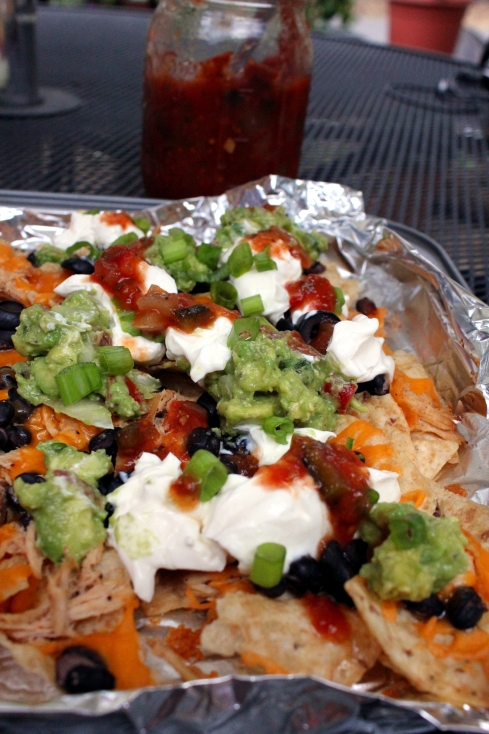 Chunky Guacamole Grilled Nachos with Chicken