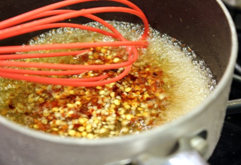 Whisking the Chile Sauce