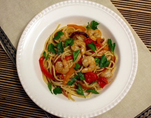 Drunken Shrimp with Spaghetti and Peppers2