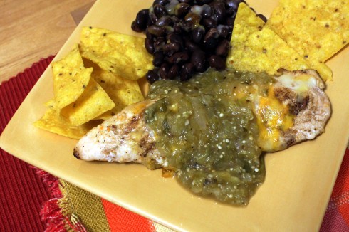 Fire-Roasted Tomatillo Sauce on Grilled Chicken