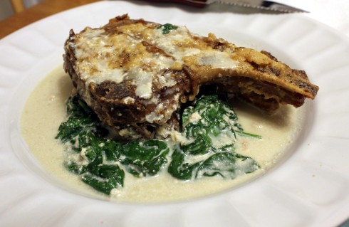 Braised Pork in Milk with Lemon and Sage over Spinach