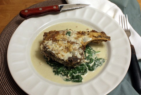 Braised Pork in Milk with Lemon and Sage over Spinach
