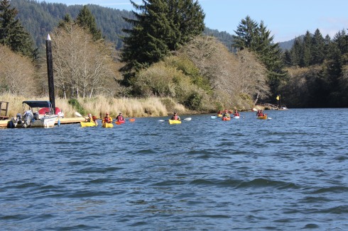 An armada of Kayakers on the Siletz River
